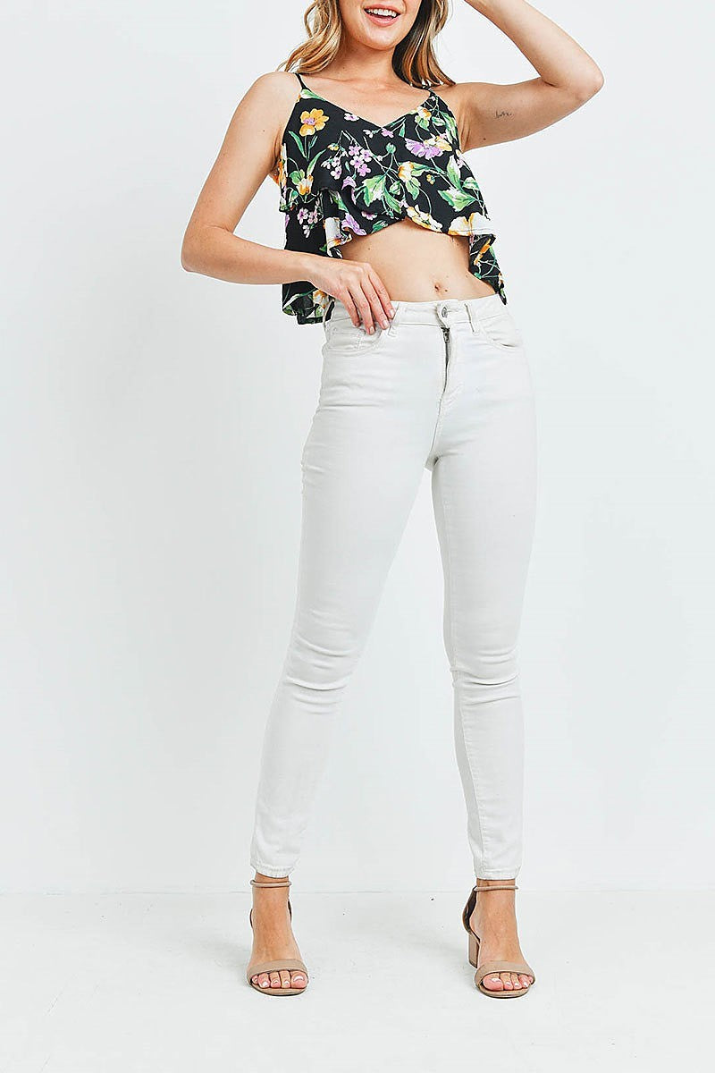 Floral print v neck crop top (ED9724)