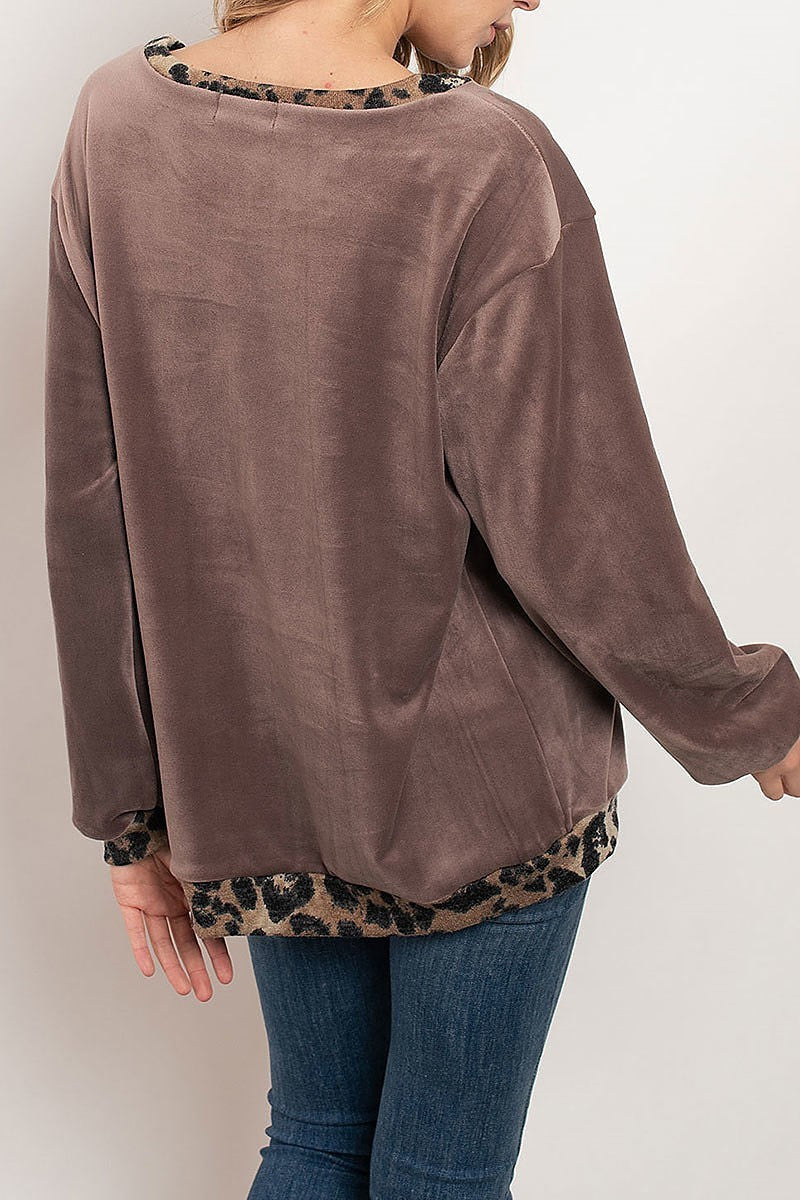 Animal print contrast velvet top (ED7886-3)