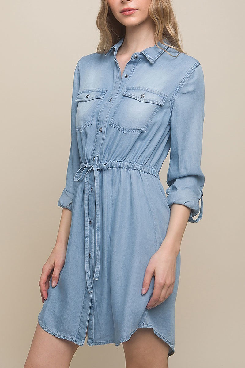 Button down tencel denim midi shirt dress (DED8303)