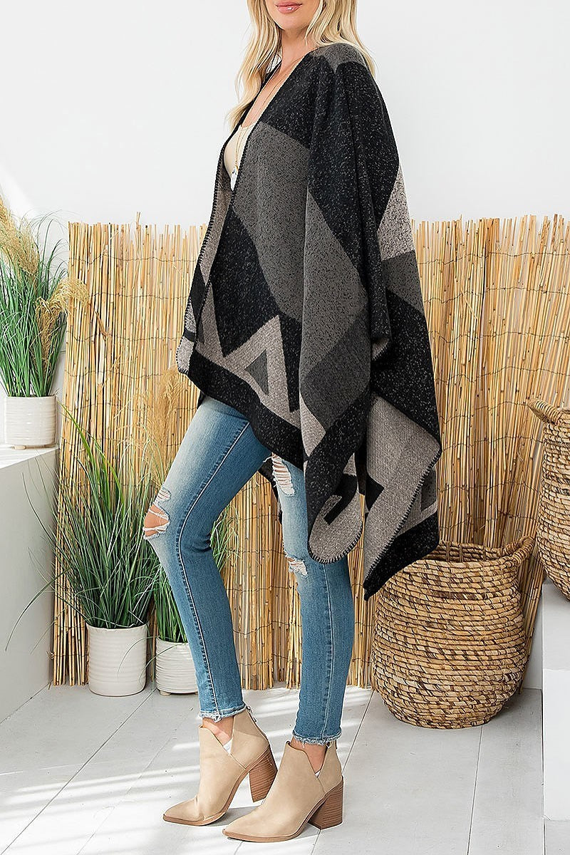 Geometric shape print warmer open front kimono (DGS6191)