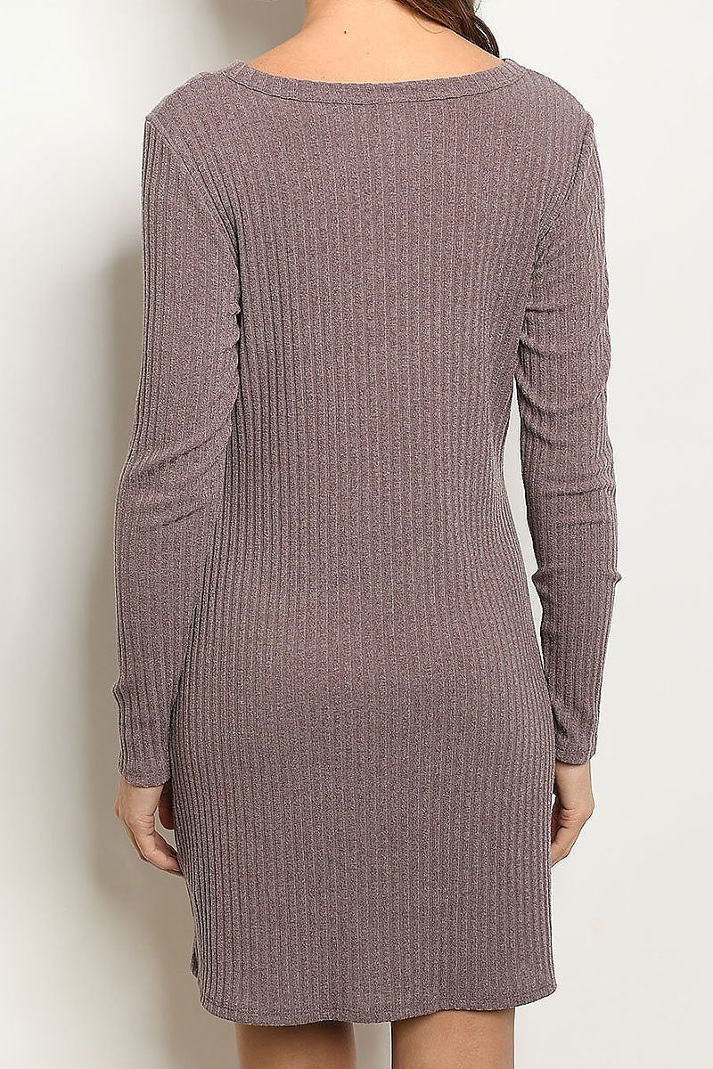 Solid long sleeve tie waist relax fit knit dress (DED5519-LAST)