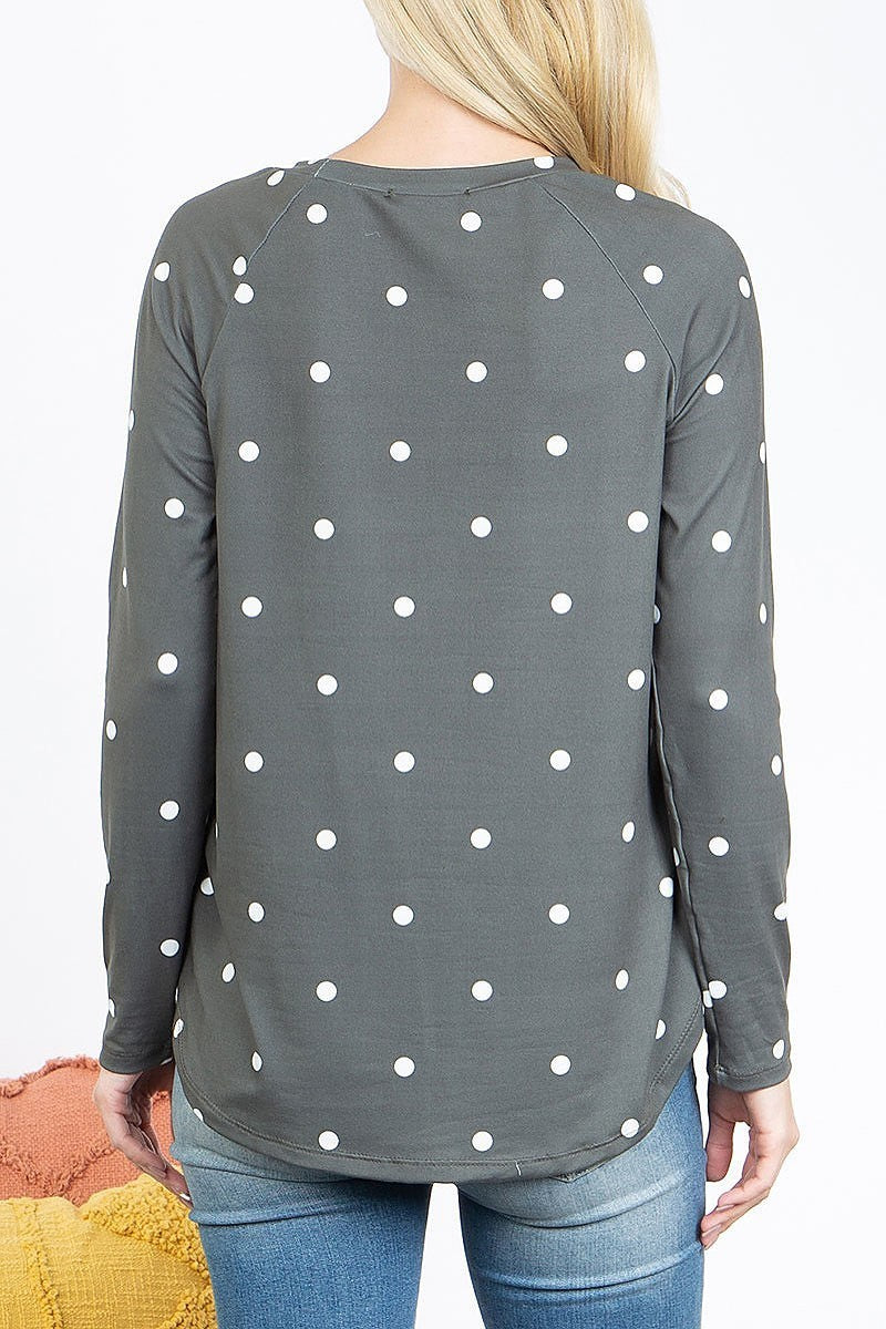 Long sleeve round neck polka dot top (EF4896)