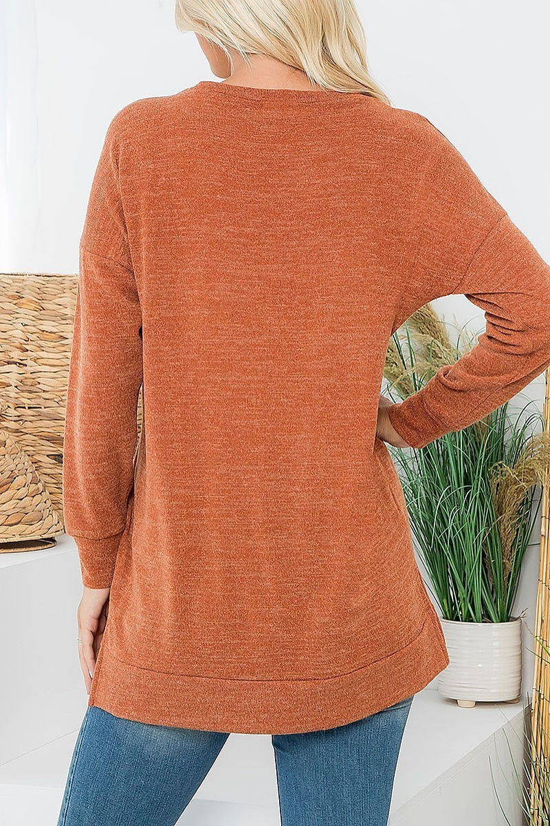 Long sleeve hair mir pullover top (EF6298)