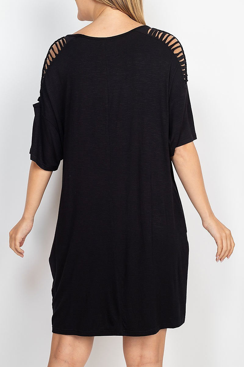 Cutout detail shoulder tunic dress (DED6835)