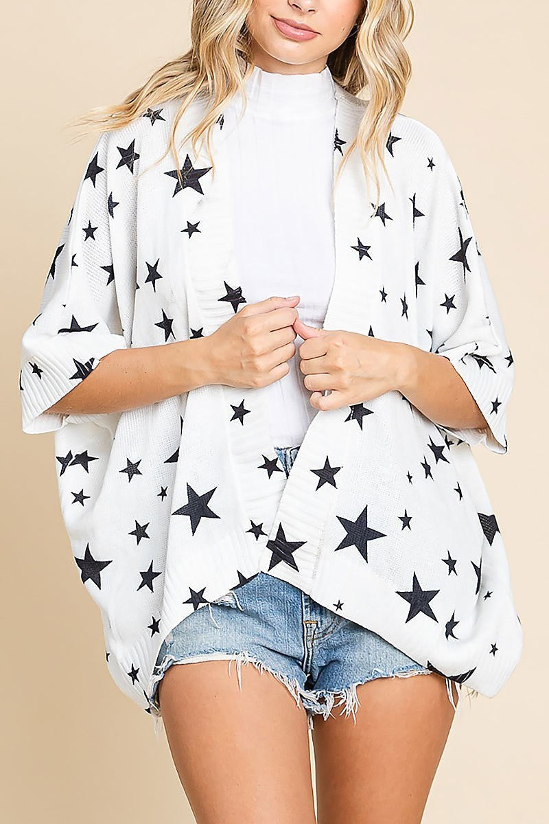 Star print lightweight open front knit cardigan (EDH1619)