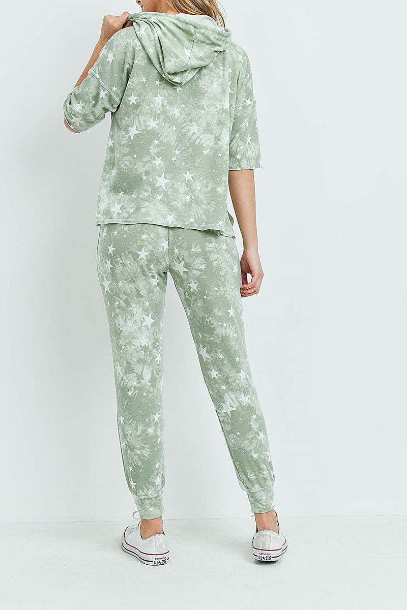 Star print hoodie top and pants set (ED9403)