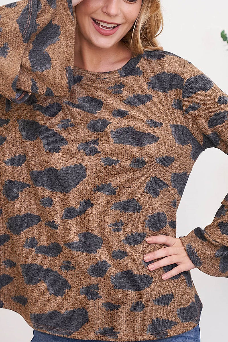 Layered ruffle long sleeve leopard top (EF2400)