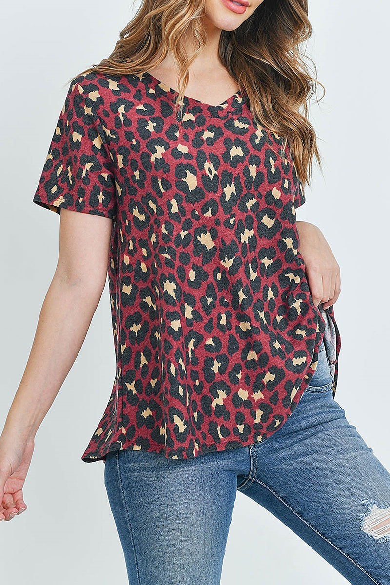 V neck animal print loose fit top (ED8622)