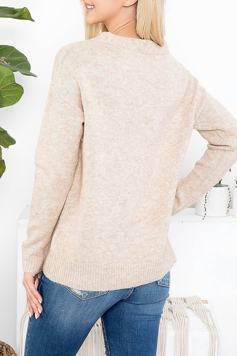 Cable design v neck sweater (DGS5361-1)