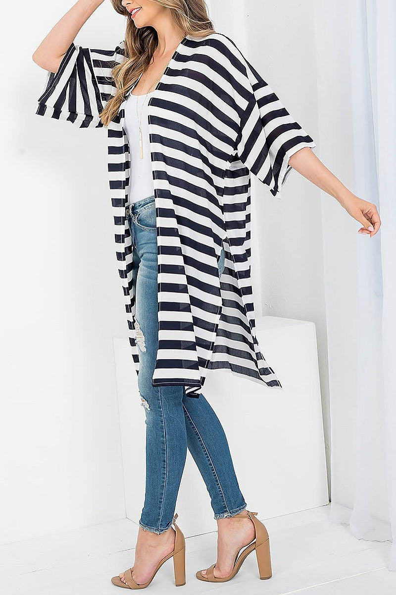 Stripe print knee length kimono (EF3618)