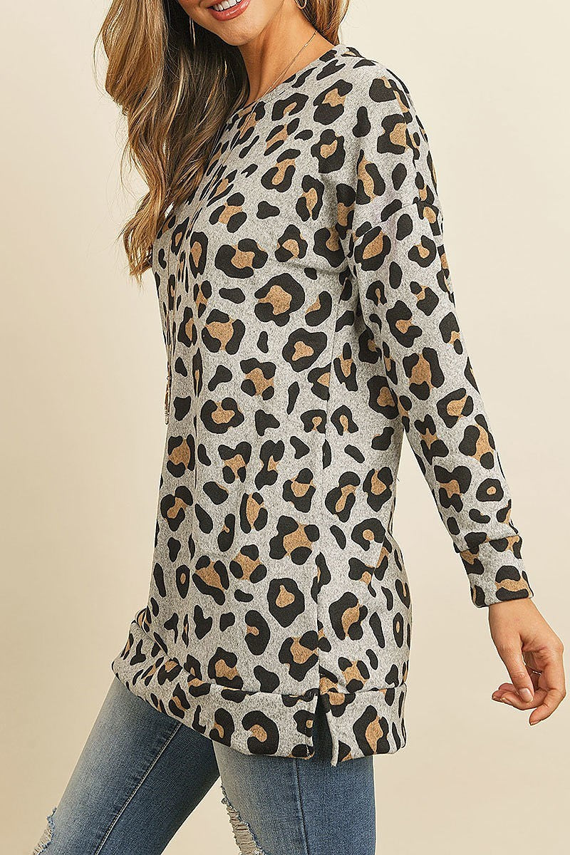 Animal print crew neck oversize sweatshirt top (ED8513)