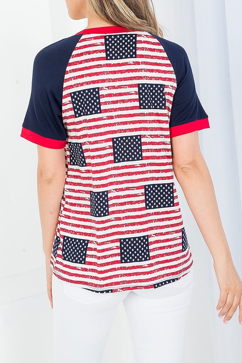 Usa flag short sleeve raglan top (EF3975)