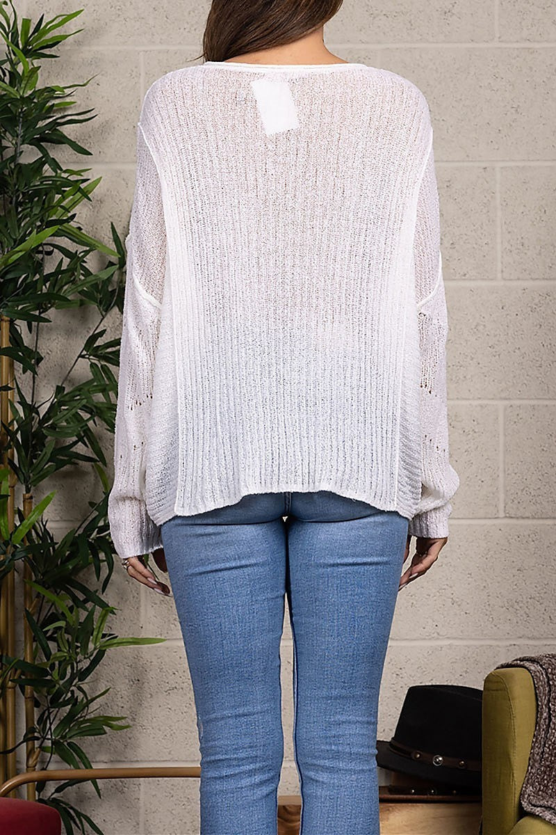 Rib stitch knit pullover sweater (EDSW2215-LAST)