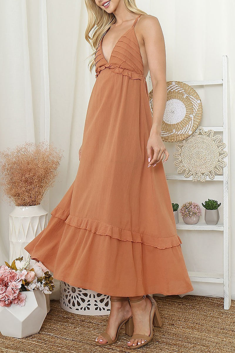 Cross spaghetti strap maxi dress (DED8391)