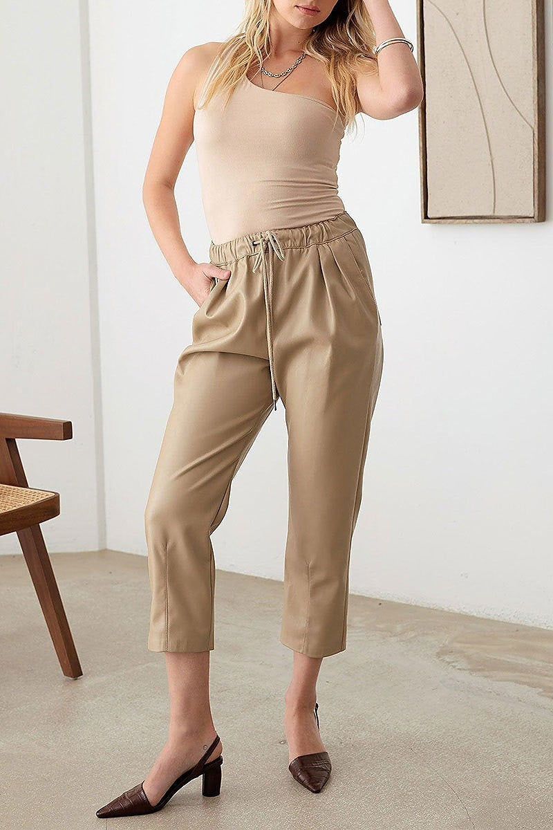 Faux leather drawstring ankle pants (TED2703)