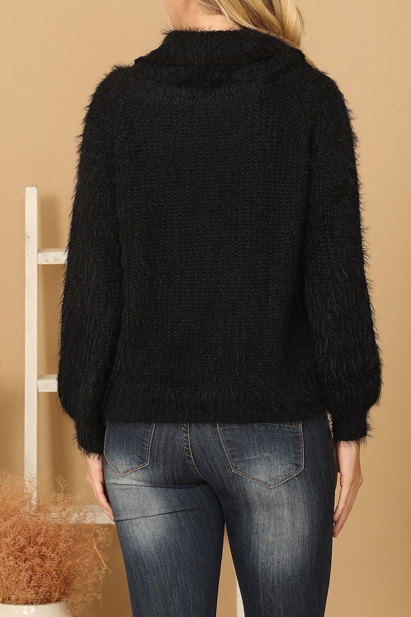 Cowl neck fluffy knitted sweater (DGS6674)