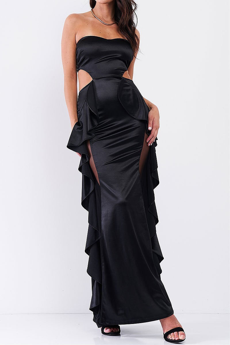 Off shoulder sweetheart neckline open back ruffle side detail maxi dress (TDG7761-2)