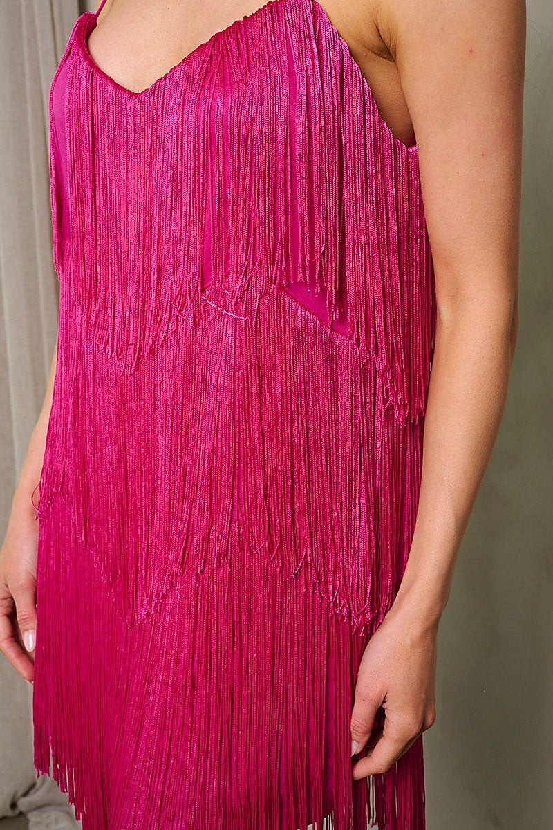 Sleeveless fringe detailed mini dress (EGWT1963)