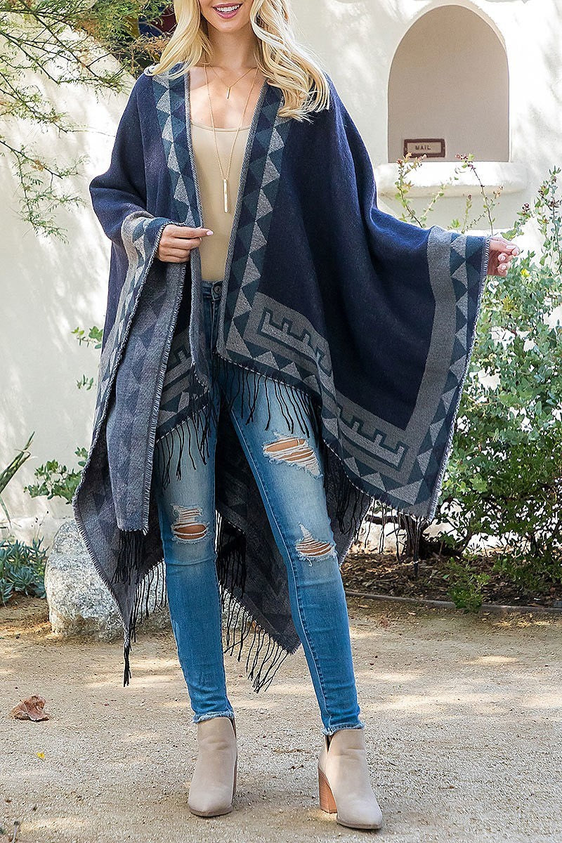 Aztec border line fringe kimono wrap (DGS5831)