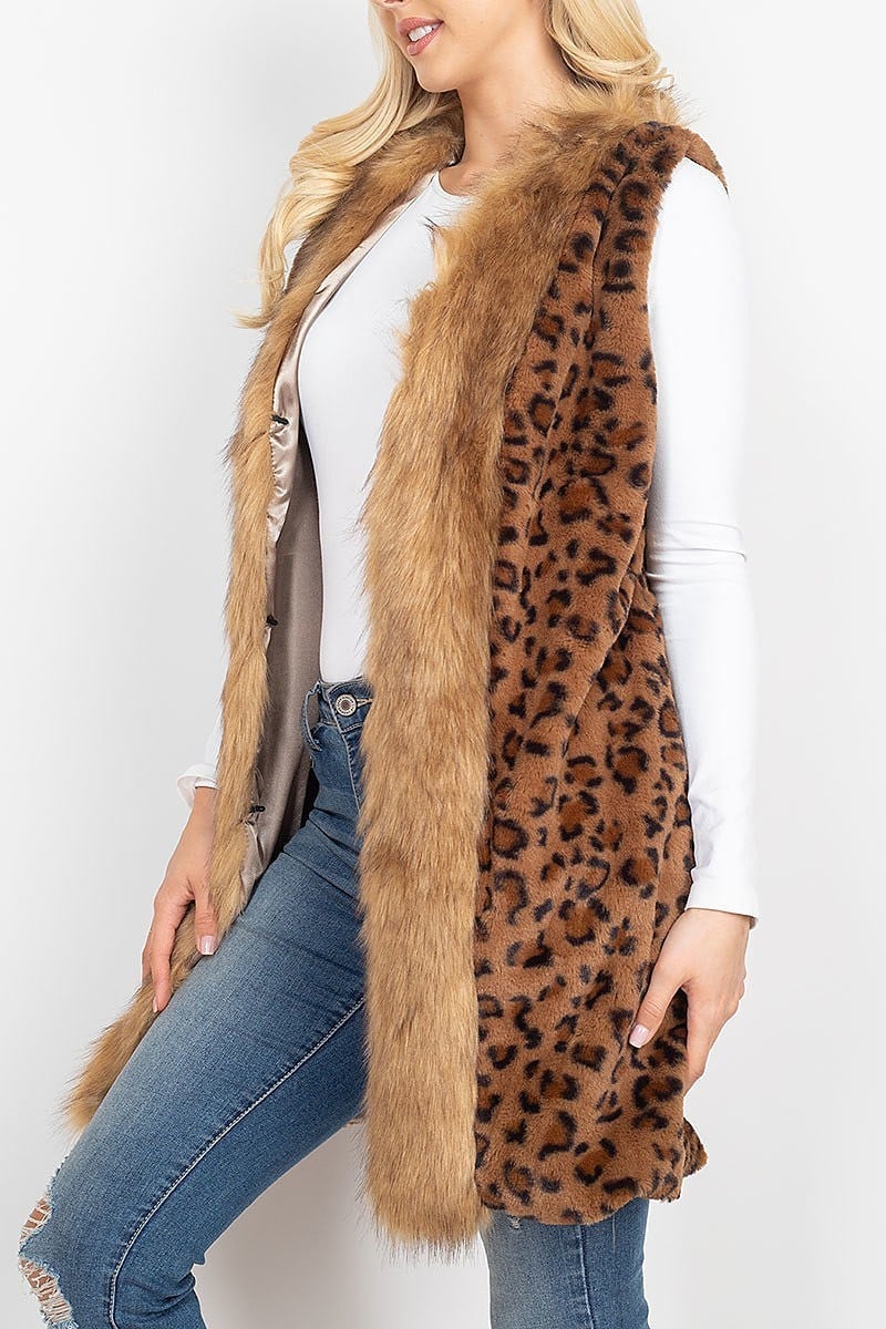 Leopard faux fur trim vest lined (DGS5305)