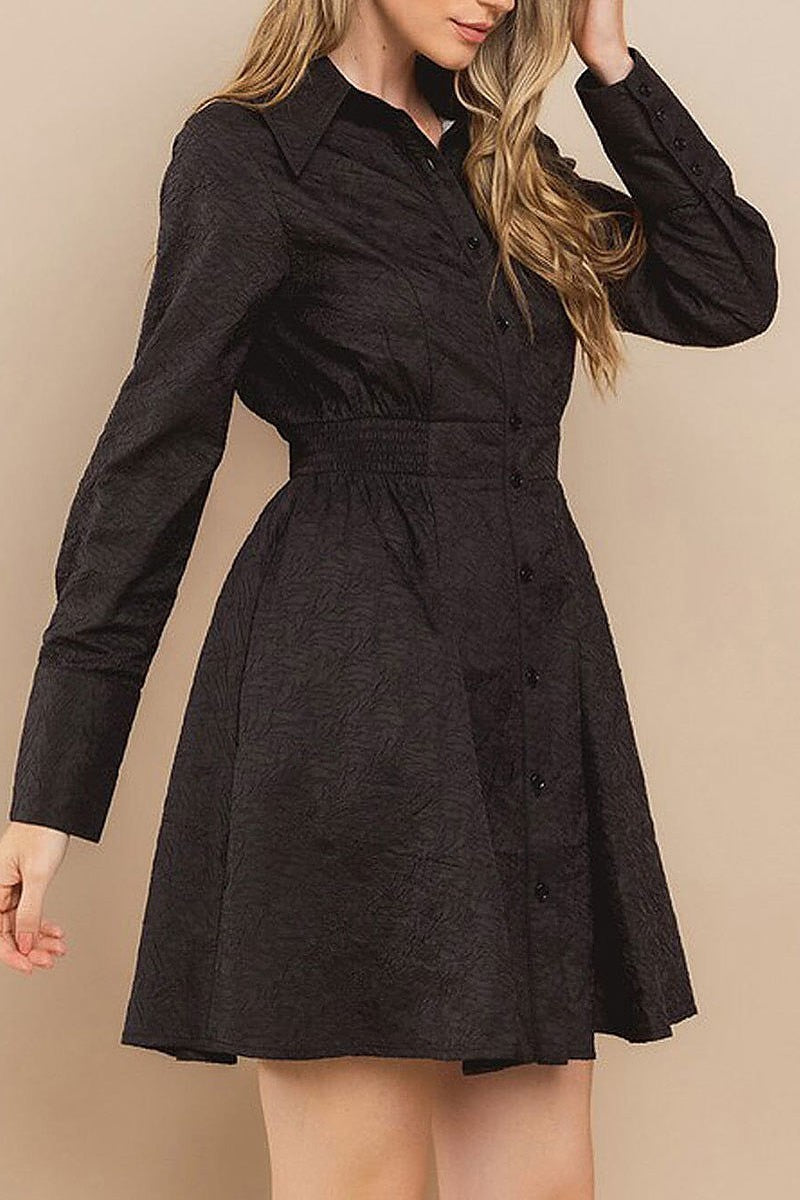 Long sleeve button up pockets detailed mini dress (EFWT8721)