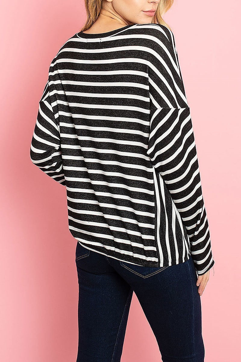 Round neck stripe loose fit top (ED7962-1)