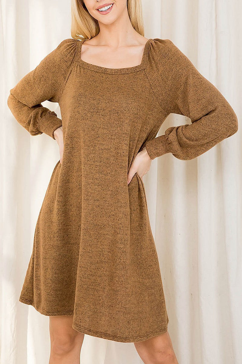 Bubble sleeve square neck loose fit dress (DED8828)