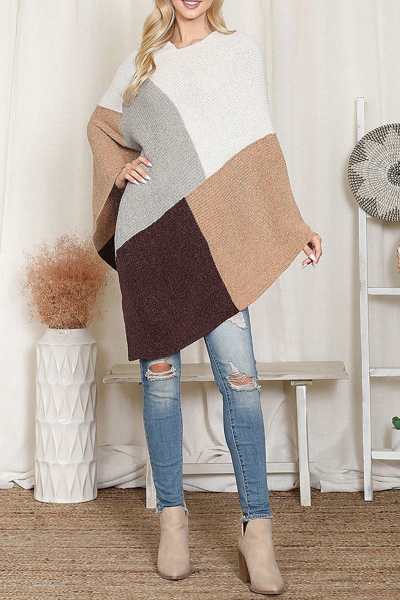 Knitted geometric square multi color poncho (DGS6313)