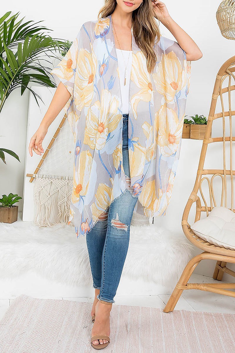 Flower print bohemiian open front kimono (EF3247)