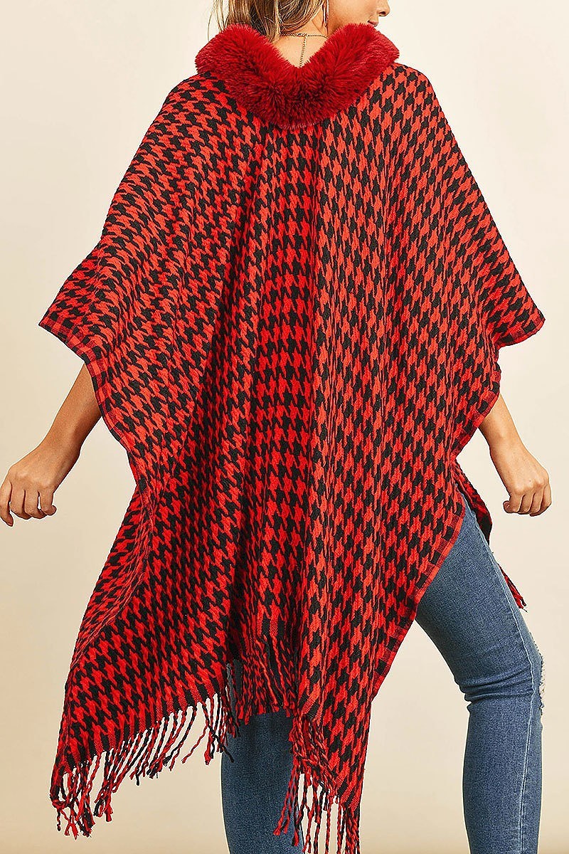 Hounds tooth fur open front kimono (DGS5108)