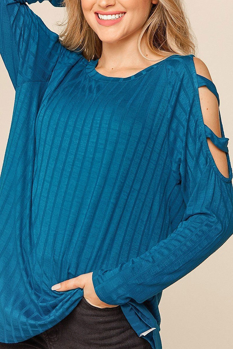 Cutout shoulder ribbed knit top (EDBM3372)