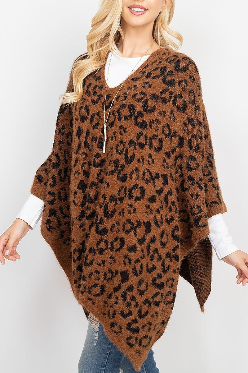 Leopard print sweater poncho (DGS5332)