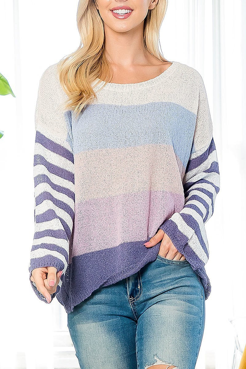 Stripe sleeve color block sweater (DGS5794)