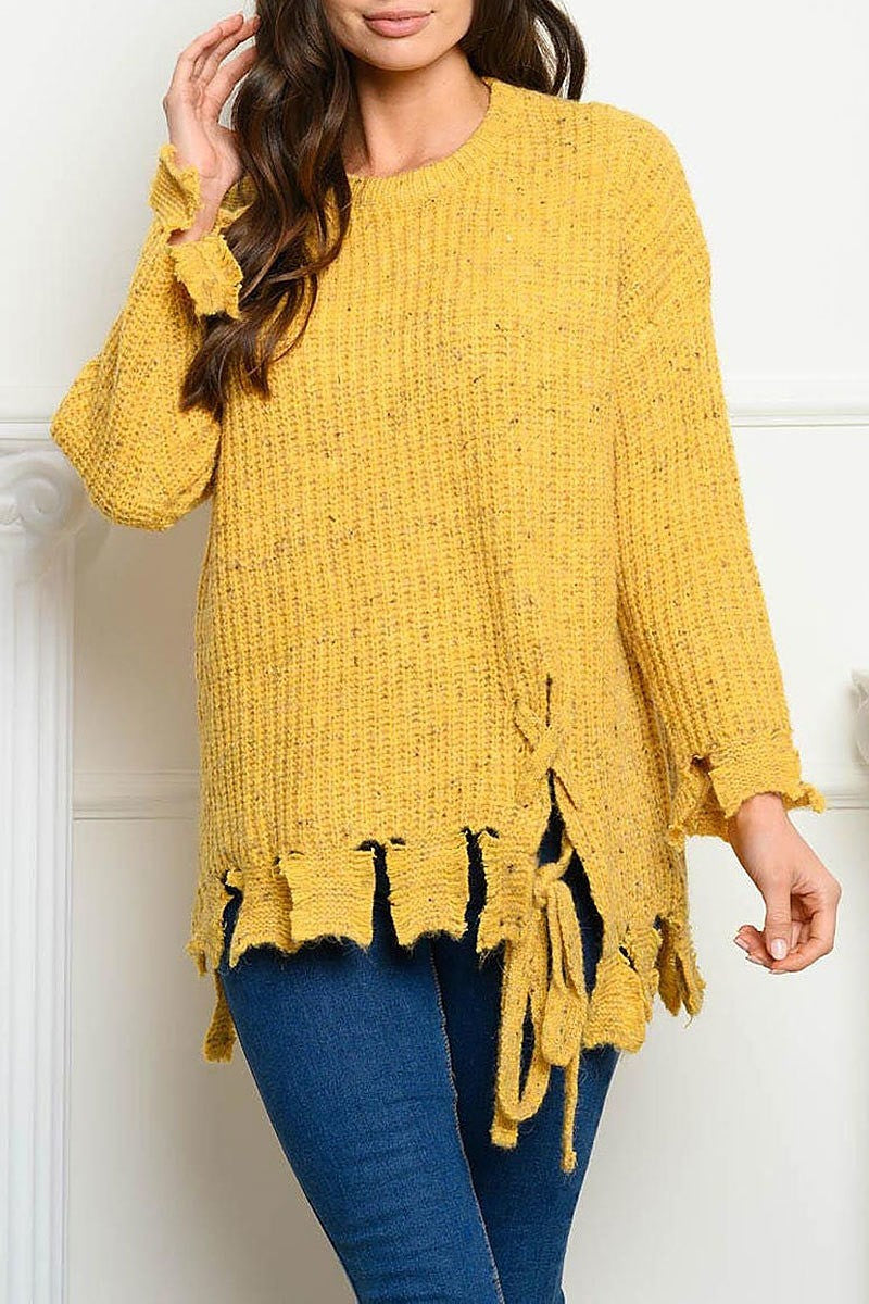 Long sleeve heathered yarn sweater (EDWT4051)