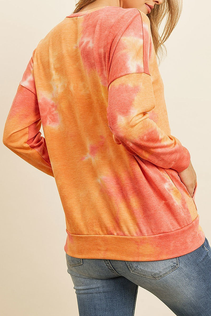 Fleeced french terry tie dye pullover with kangaroo pockets (ED8381-1)