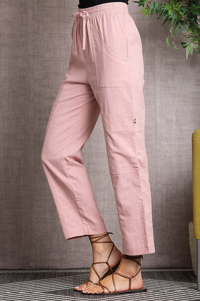 Linen drawstring waist crew pants (EDSW3369)