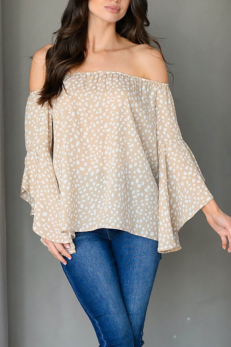 Off shoulder bell sleeve animal print tunic top (EDWT9403)