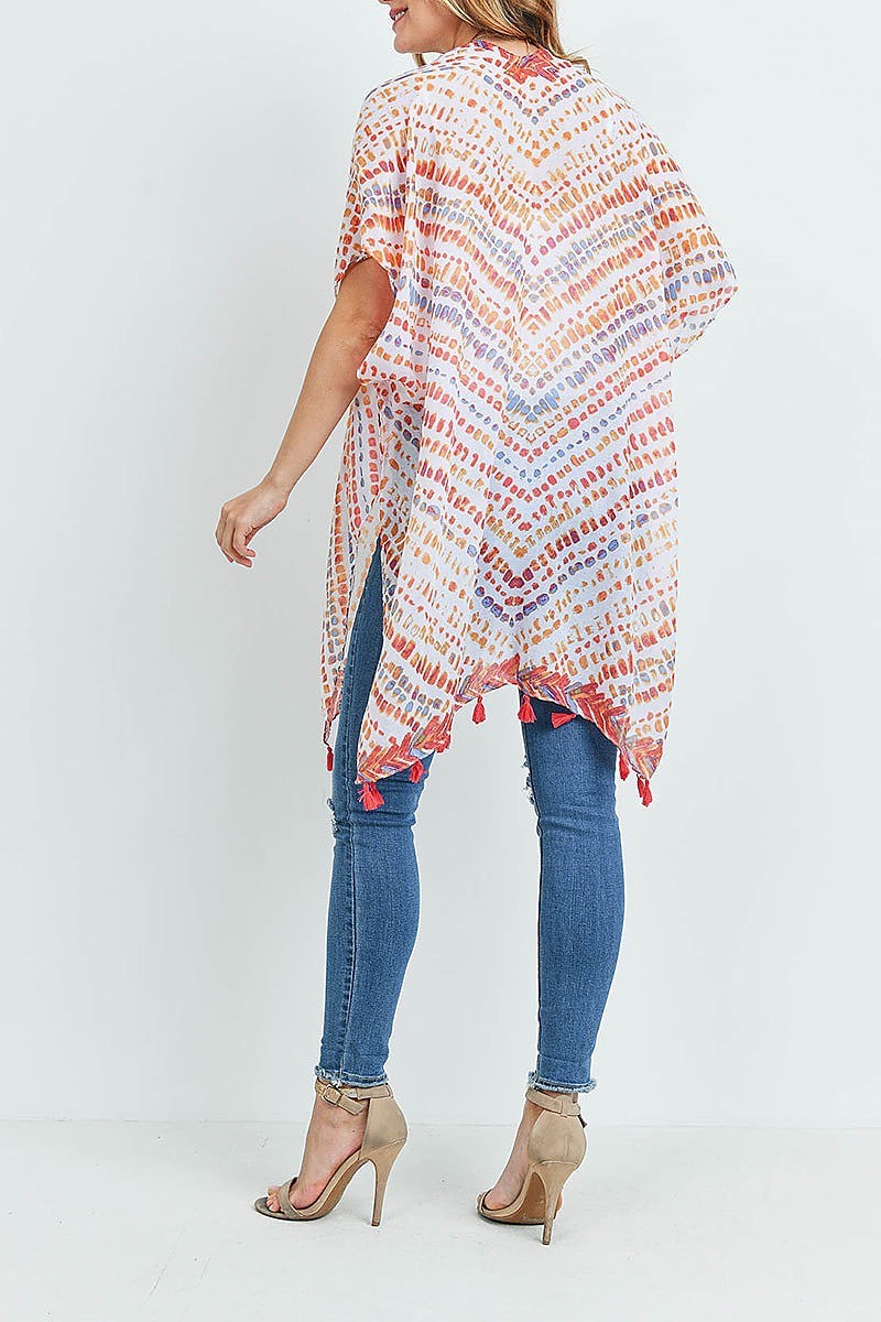 Multi color dash pattern tassel kimono top (ED9448)