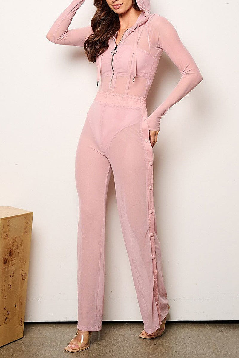 Long sleeve bodysuit & wide leg pants mesh 2pc.set (EFWT9337)