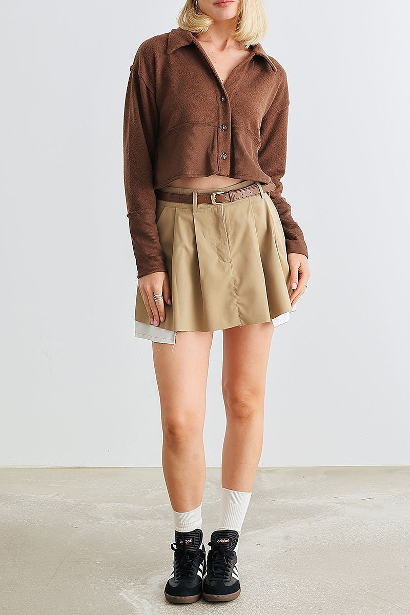 Long sleeve button up collared neck crop top (TED1991)