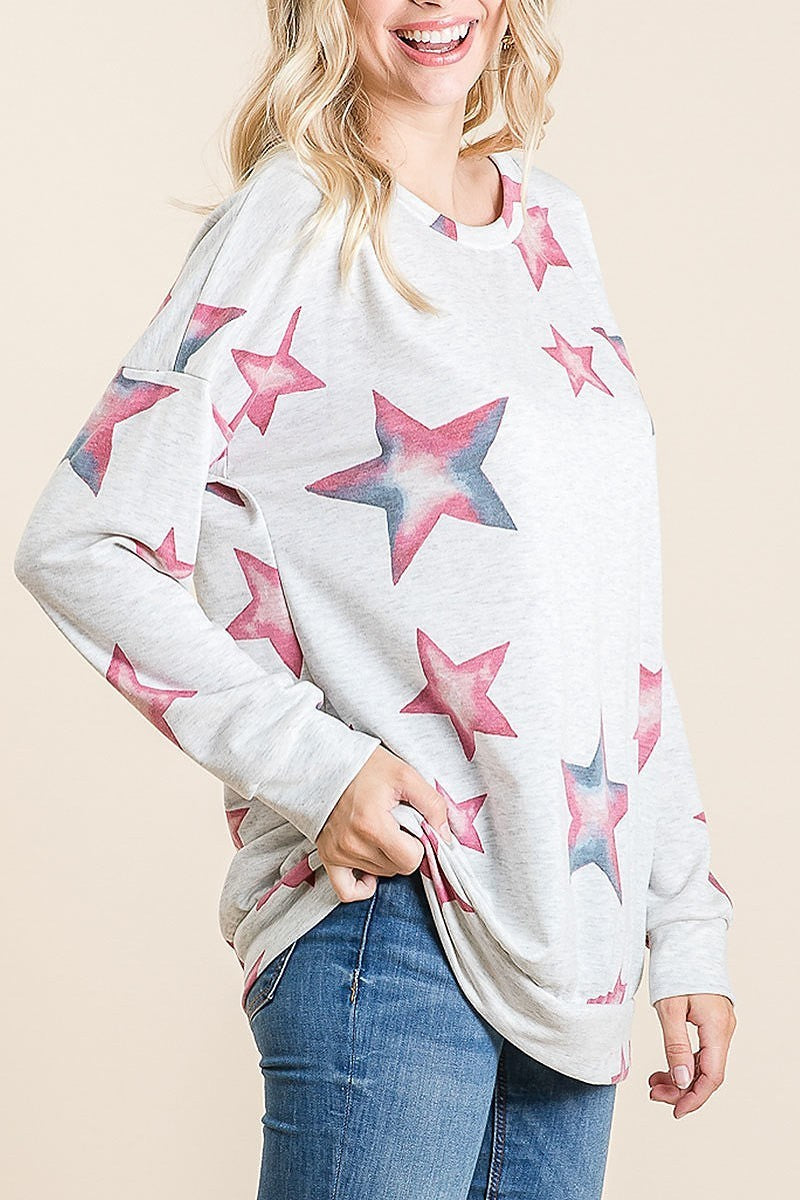 Star print round neck loose fit top (EF5036)