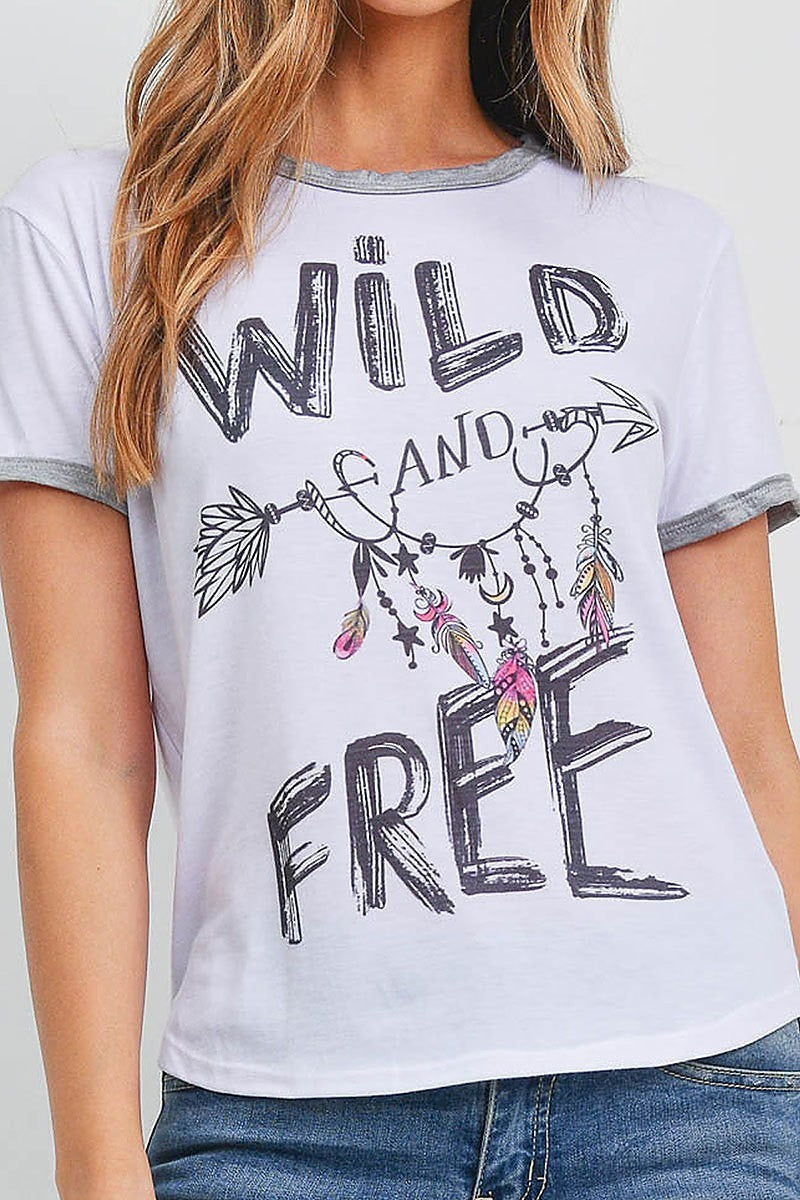 Wild and free graphic print round neck top (EF3060)