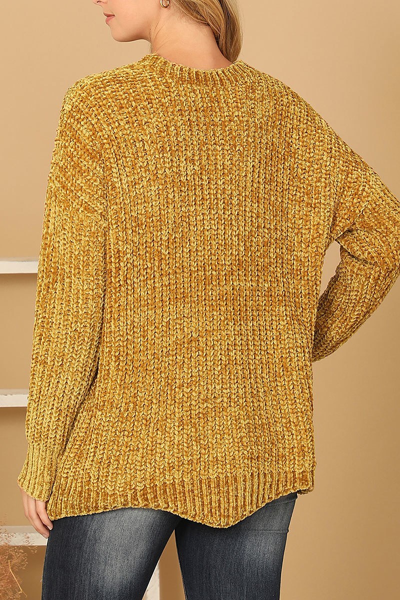 Round neck curved hem knit sweater (DGS6701-2)