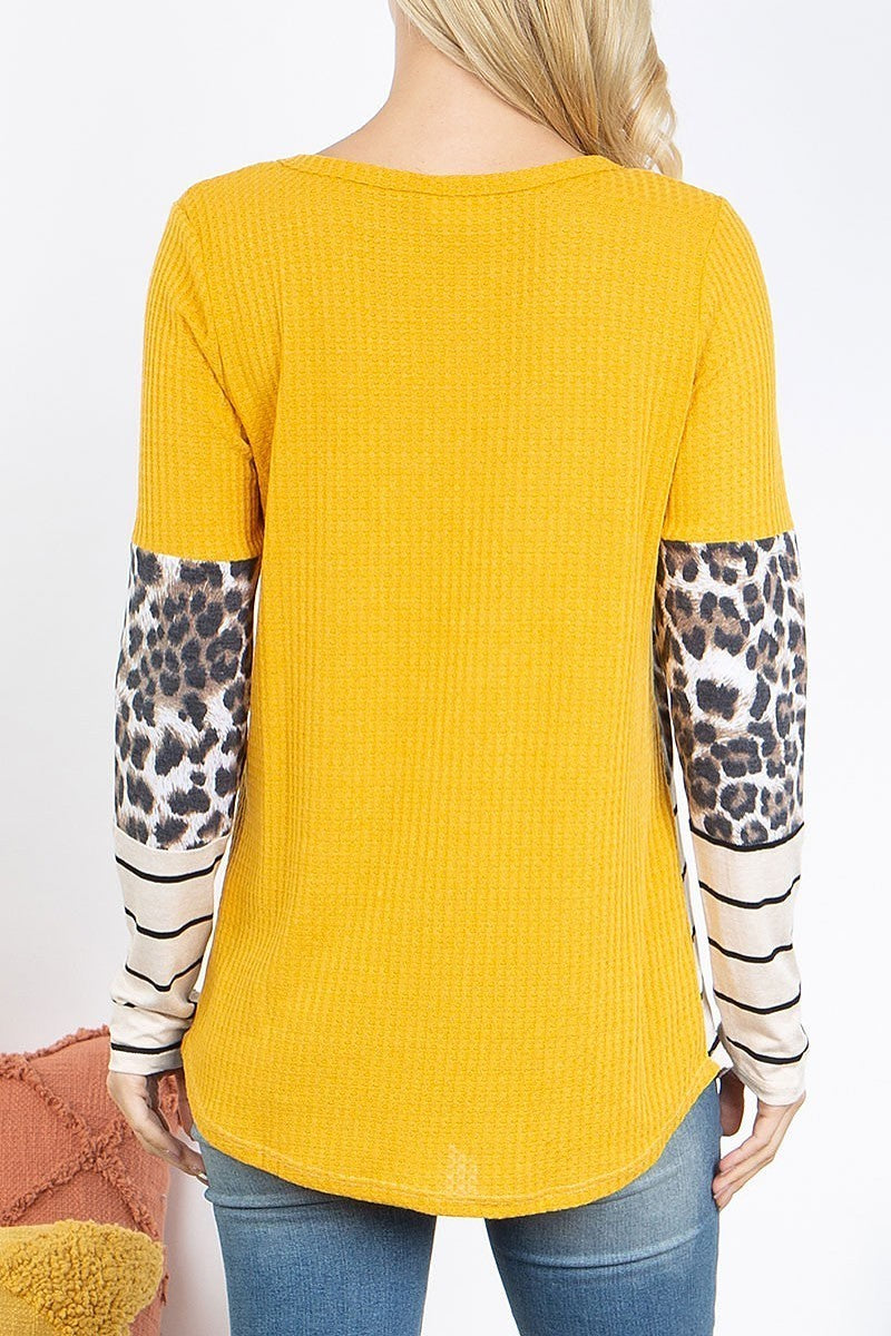 Leopard stripes waffle top (EF4799)