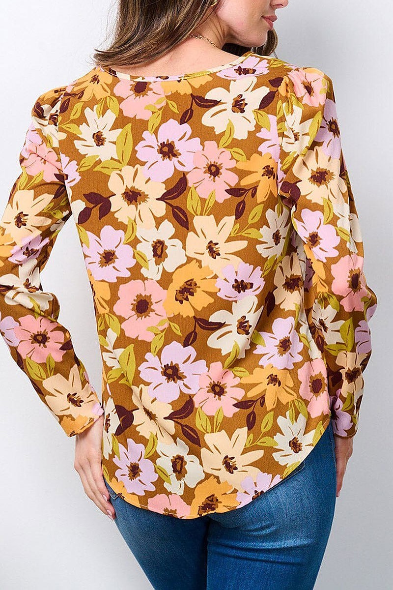 Long sleeve floral blouse top (EFWT7242)