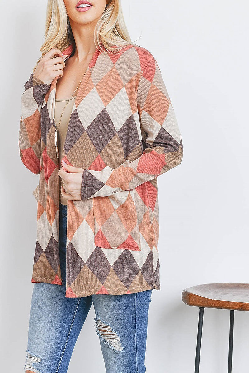 Long sleeve checker board open front cardigan (DGS5564)