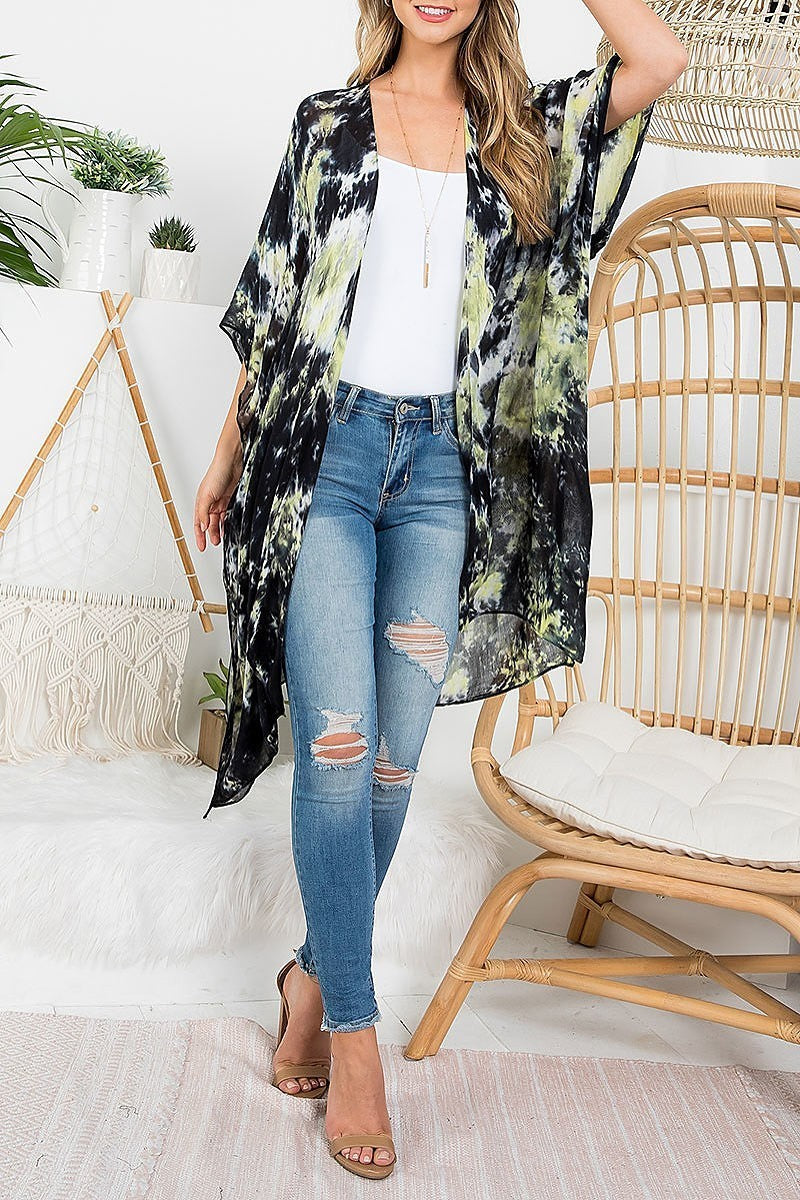 Tie dye bohemiian open front kimono (EF3271)