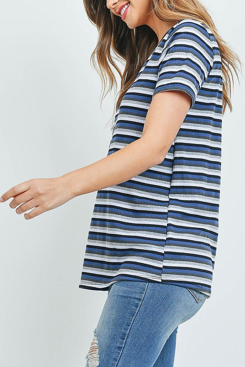 Multi color stripe short sleeve top (ED9799)