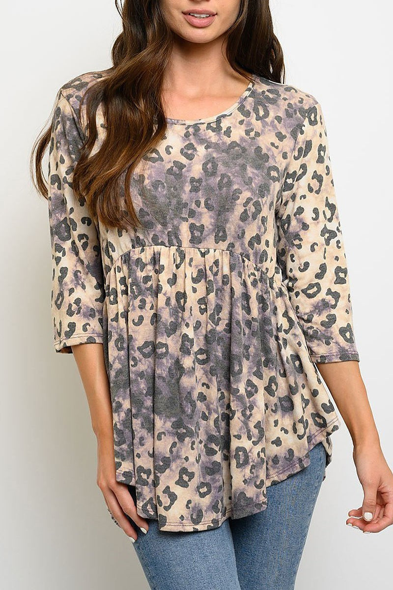 Animal print quarter sleeves tunic top (EDWT3448)