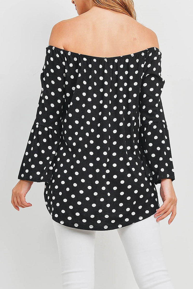 Off shoulder twist hem polka dot top (EF1063)